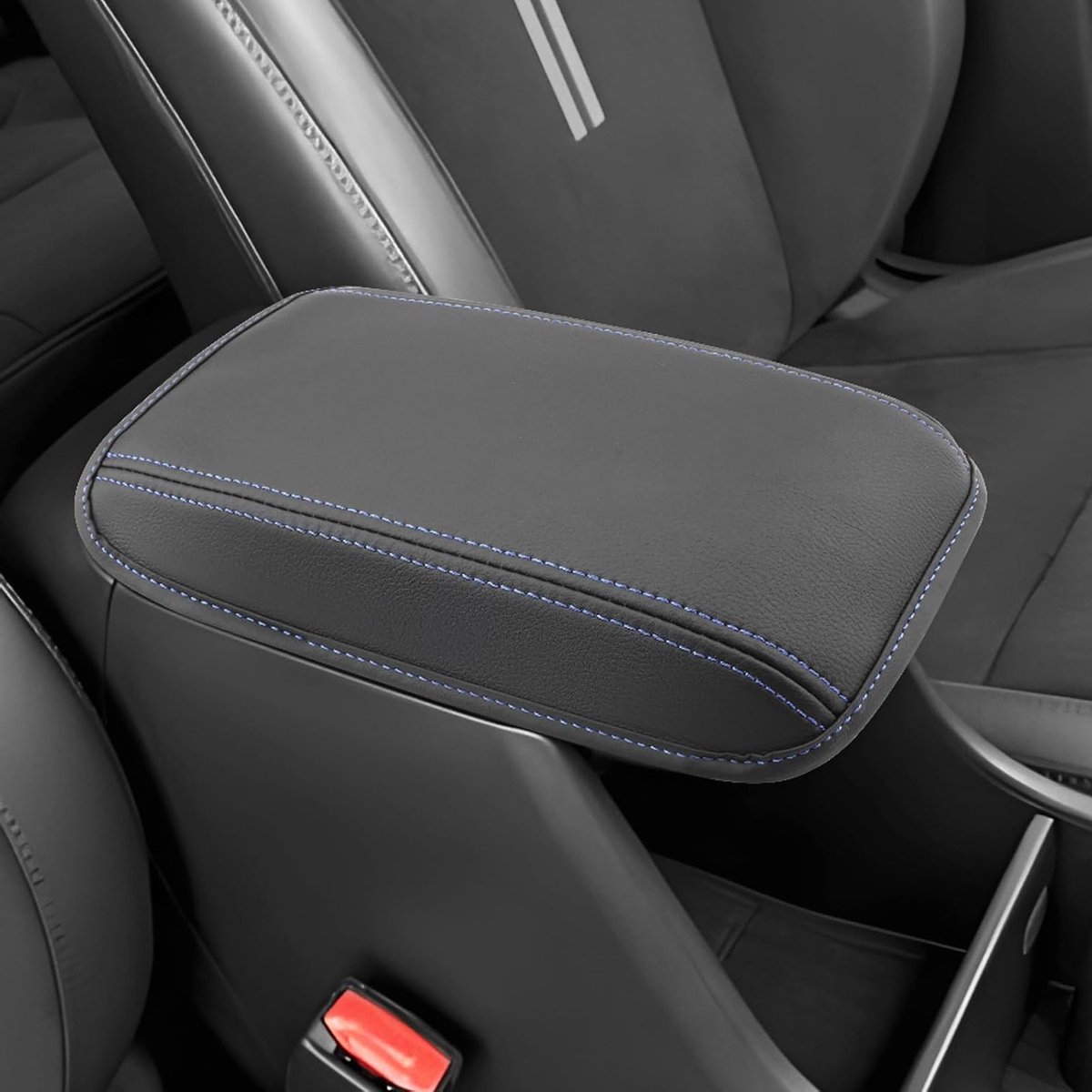 Armleuninghoes voor Hyundai Kona SX2 2024/2025, comfortabele middenarmsteun, beschermende kussen met blauwe naden en duurzame stof