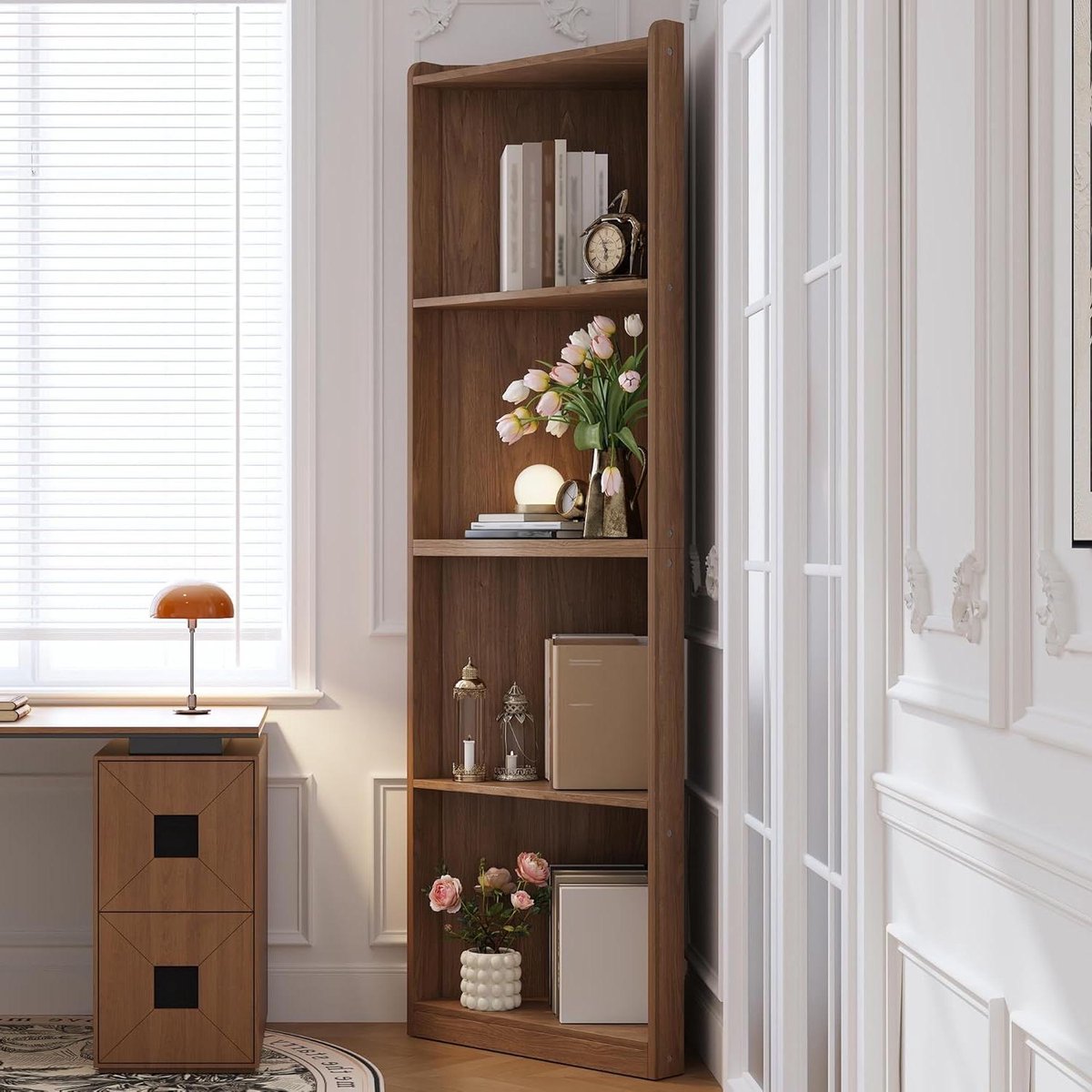 Hoekrek - Staand rek - Ruimte benutten - Walnootlook MDF - 55 x 32 x 180 - Bruin