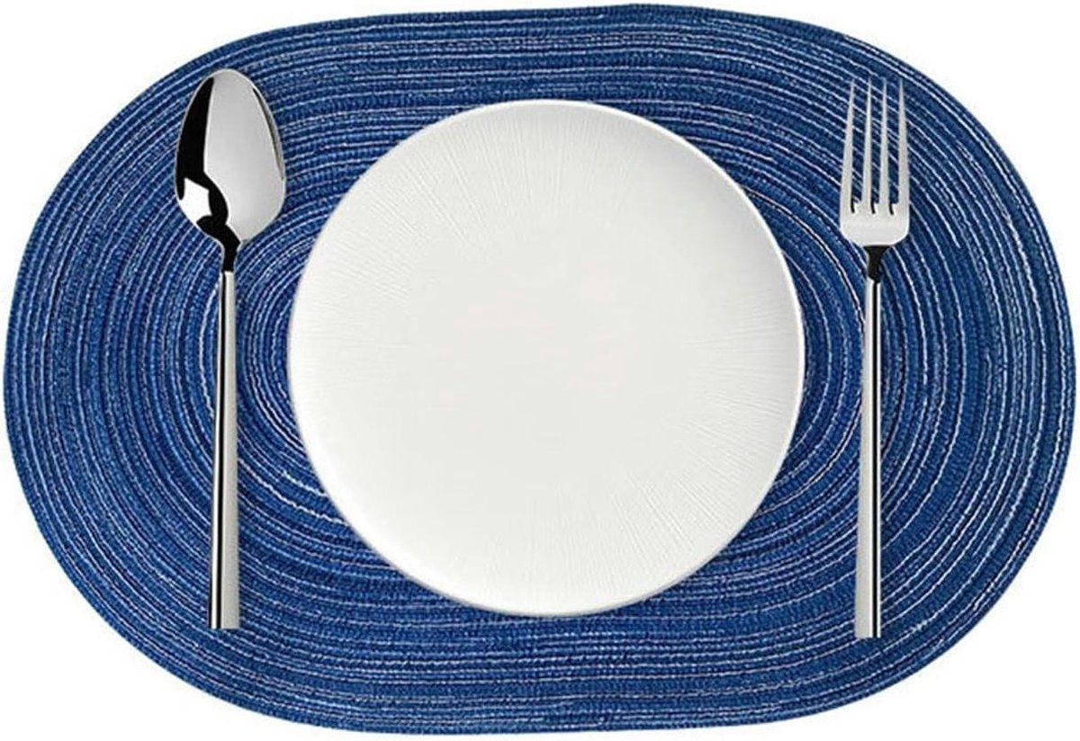 Placemat Set - Tafelonderleggers - Eettafel Beschermen - Polyester Katoen - 50 x 35 cm - Blauw