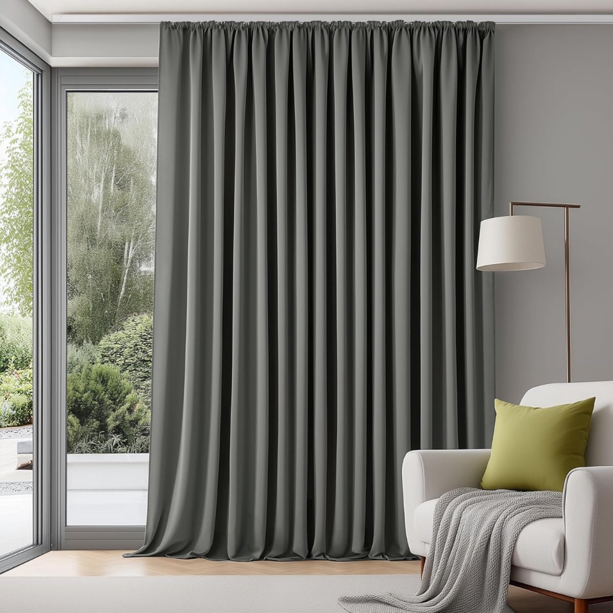 SNJY® Gordijnen Kant en Klaar met Haakjes - Vitrage Kant en Klaar met Haakjes - Gordijnen Verduisterend met Haakjes - 245 × 200 cm (H x B) - 1 Stuk - Lichtgrijs