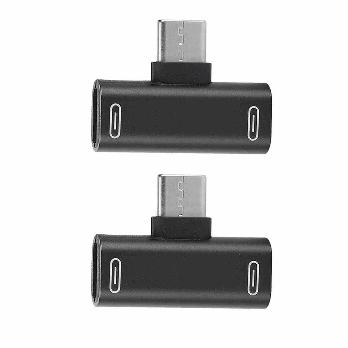 Type-C Adapter - Audio Splitter - Muziek Luisteren - Dubbele Functie - 2 Stuks - Zwart