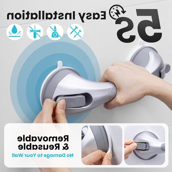 Veiligheidsbeugel voor Badkamer, 31 CM Zilver, Sterke Douche Gripper met Max. Draagkracht van 110KG voor Valpreventie en Ondersteuning — afbeelding 2