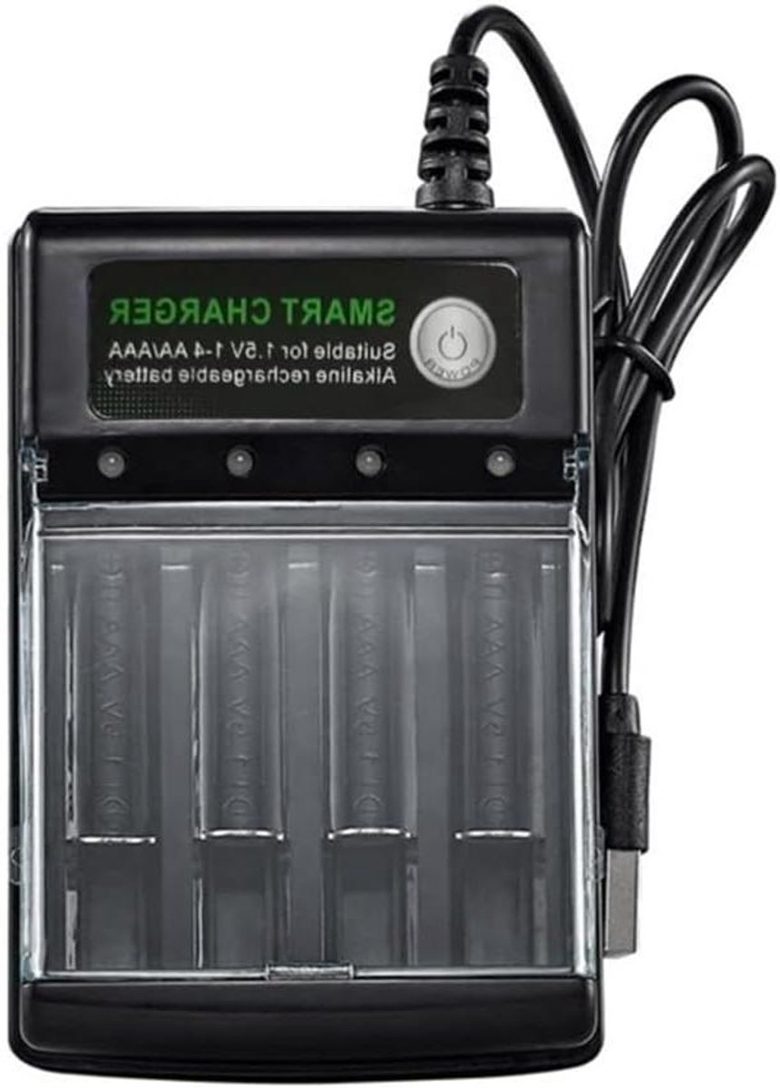 Batterijlader - Oplaadbox - Batterijen Opladen - Intelligent Laadcircuit - 4 Slots - Zwart