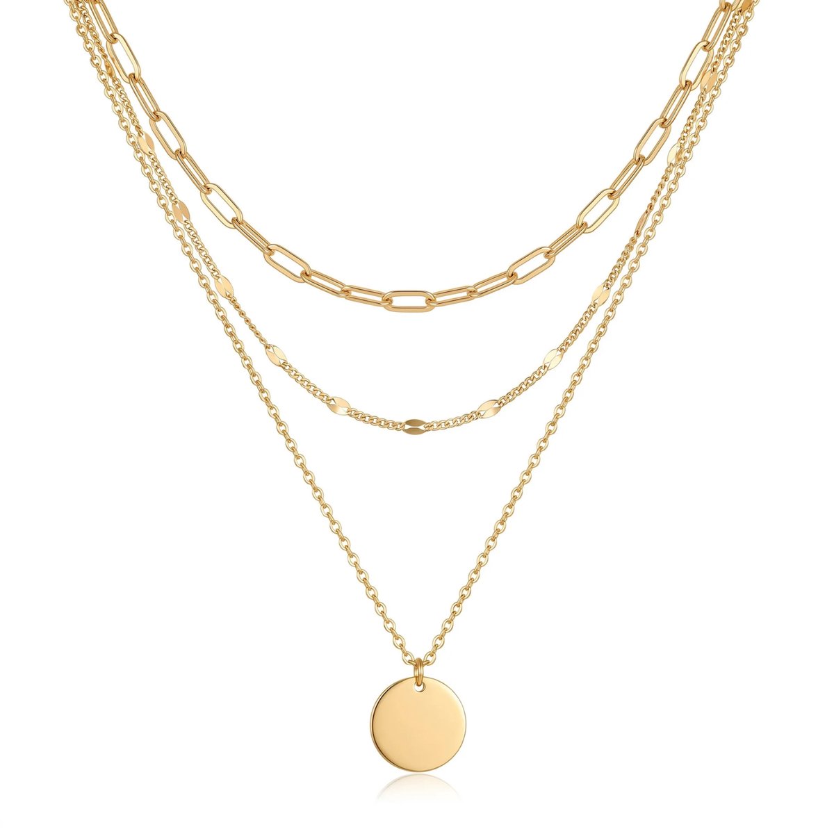 Studio Aurélie - Ketting - Sieraden - Goudkleurig RVS 3-set - Vrouwen Juwelen - Vrouwen Sieraad - Kettingset
