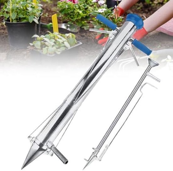 Zaailingenplanter Lange Steel - Planten Tool - Moeiteloos Tuinieren - Roestvrij Staal - 90 cm - Zilver — afbeelding 5