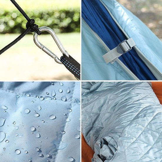 Campingdeken Poncho - Kampeerdeken Slaapzak - Buiten Overnachten - Waterafstotend - 230 x 14 cm - Lichtblauw — afbeelding 4