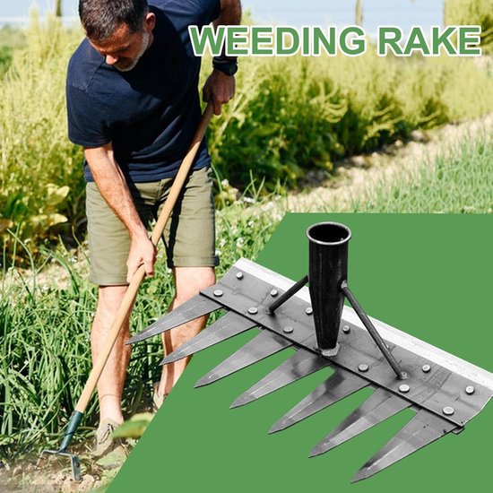 Onkruid hark - Tuin gereedschap - Bodem beluchten - Dubbelzijdig ontwerp - 7 tanden - Grijs — afbeelding 5