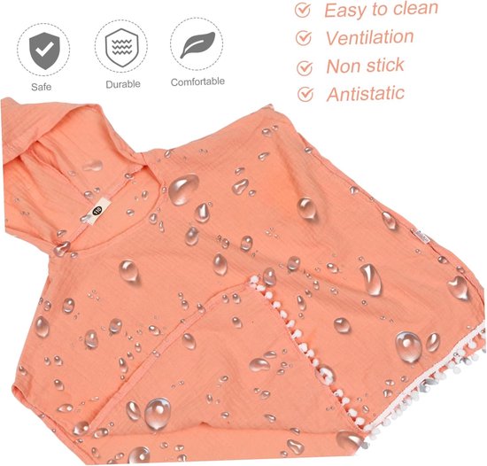 Baby Poncho Handdoek - Kinderbadjas Capuchon - Strand en Zwembad - Zacht Katoen - 50 x 52 cm - Roze — afbeelding 4