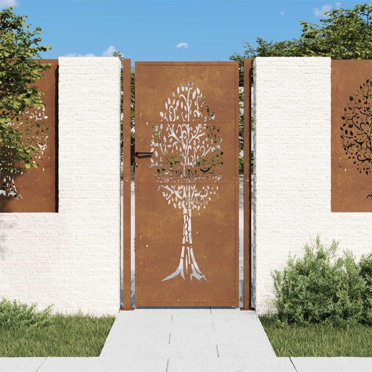 Tuinpoort Cortenstaal - Boomdesign Hek - Terras Afscheiding - Lasergesneden Ontwerp - 105 