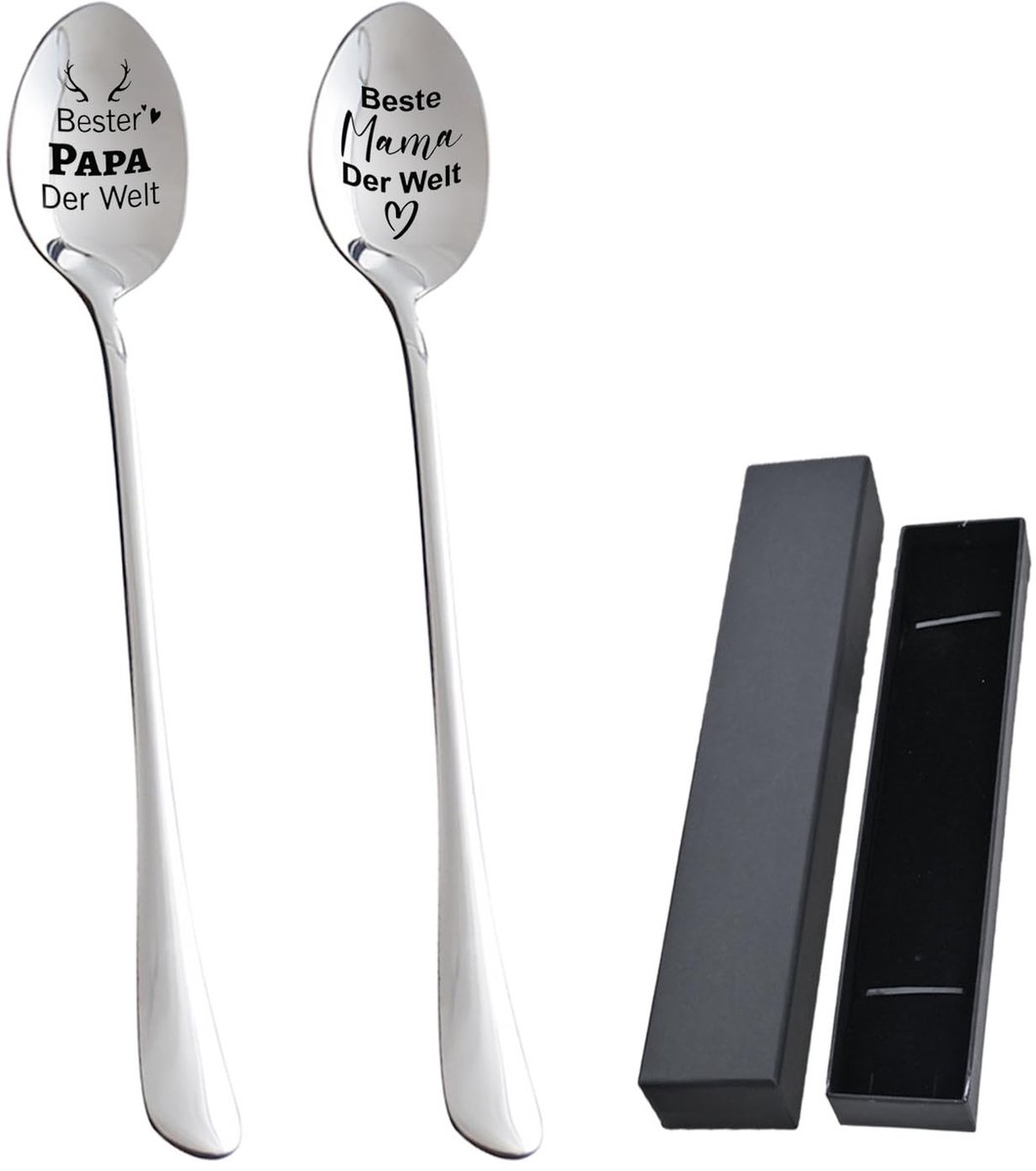 Dailygoods - Set van 2 Roestvrijstalen Lepels met Lang Handvat in Geschenkdoos