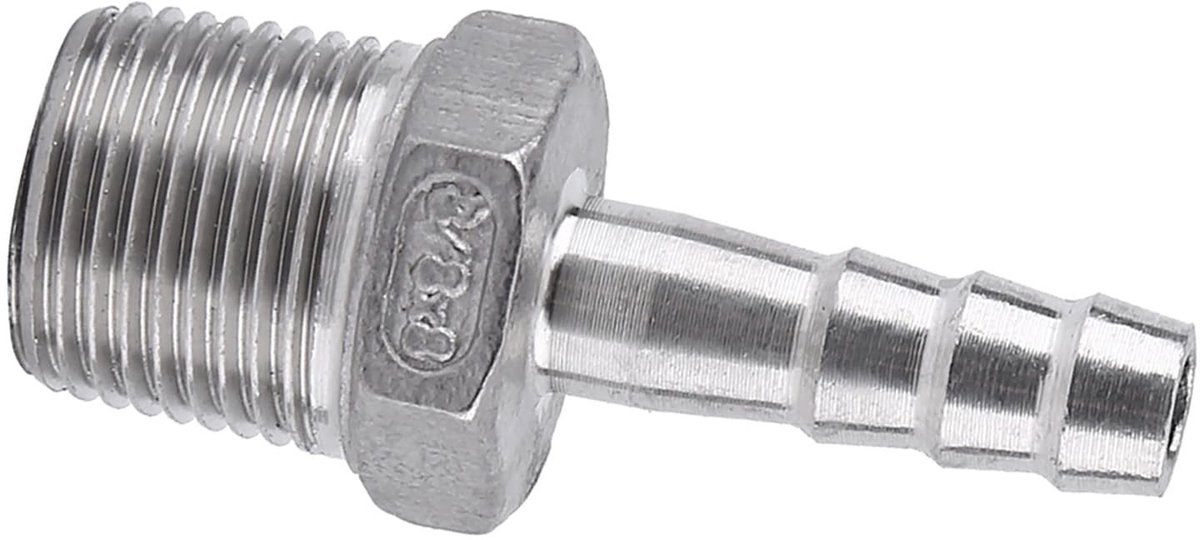 Dailygoods - Dailygoody - Slangfitting Roestvrij Staal - Weerhaak Slangtuleconnector - 55° - 3/8 '' * 8 mm - Snel Aansluiten - Geschikt voor Diverse Slangen