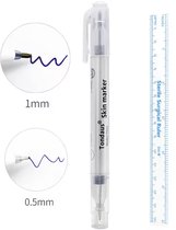 Skin marker stift - met dubbele punt 0,3mm en 1mm - huidstift medisch - violet - met lineaal