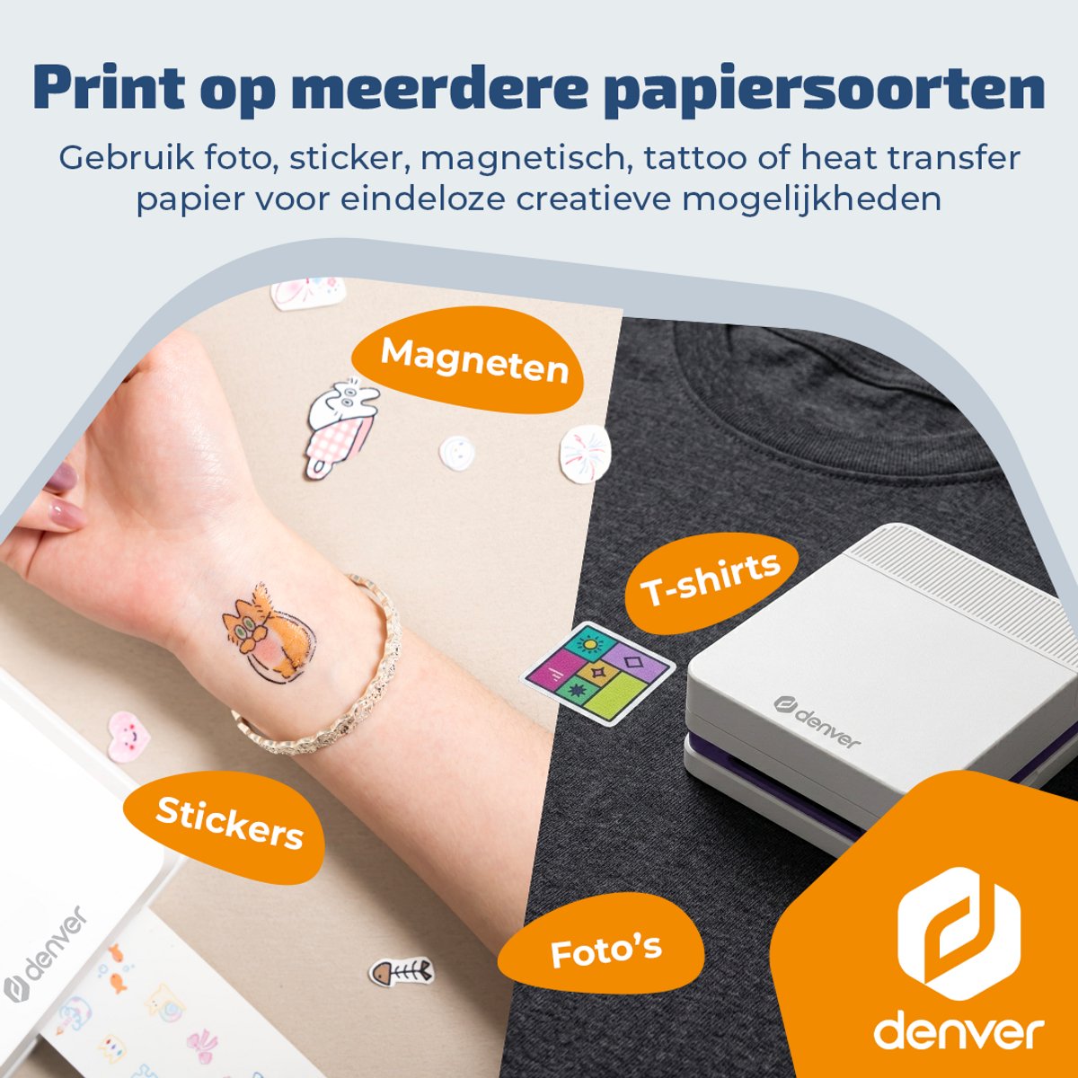 Denver Pocket Printer - Mobiele fotoprinter - Papier/Sticker/Magneet/Tattoo/Warmtepers printer - Incl. 20 printvellen - Bluetooth - MCP6010 — afbeelding 4