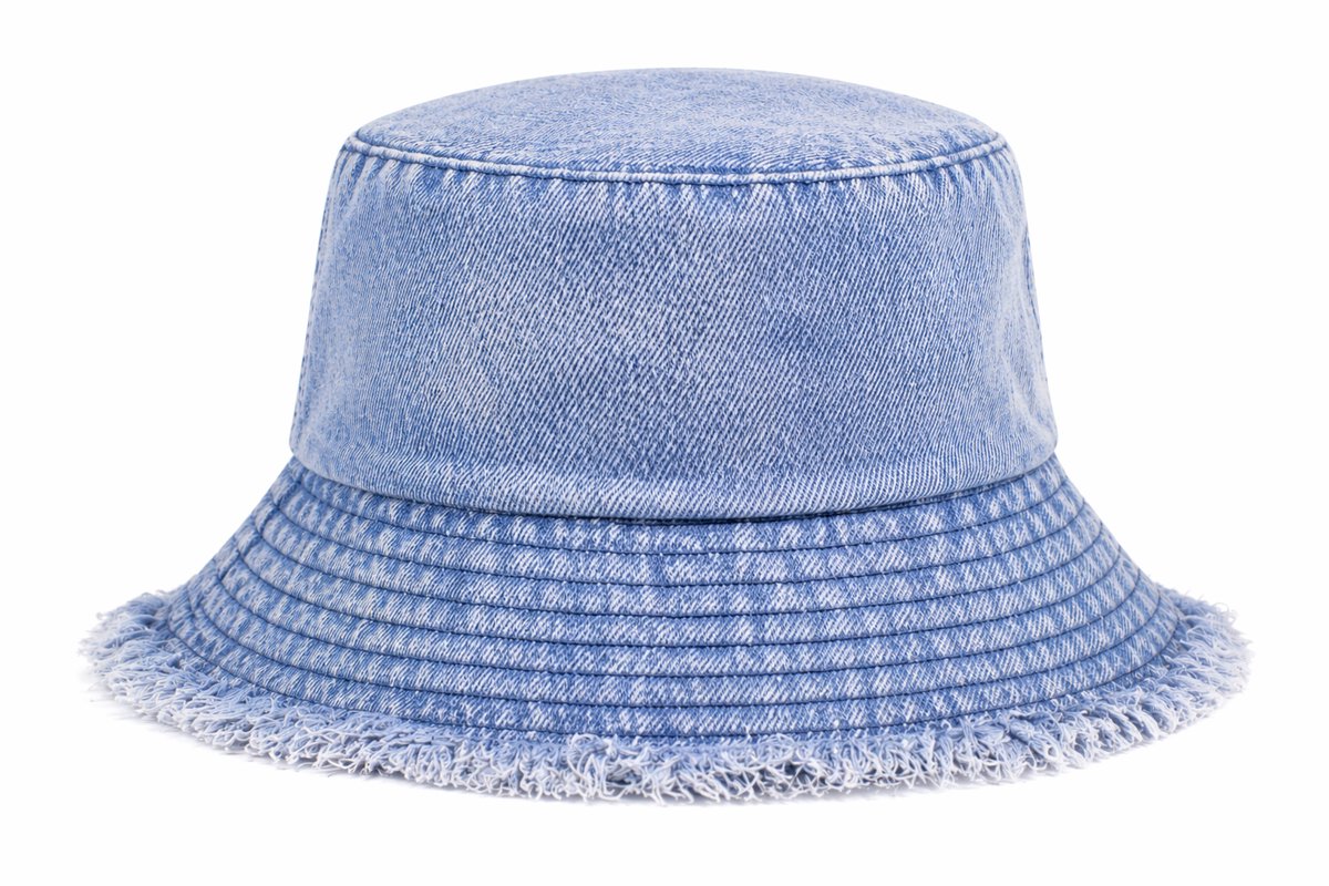 Bucket Hat - Washed Denim - Lichtblauw - Spijkerstof - Vintage Vissershoed - Gerafeld Zomerhoedje - Strandhoedje - Festivalhoedje - Emmerhoed - Skater Hoed - Outdoor Hoed - Streetwear - Unisex - Maat S/M