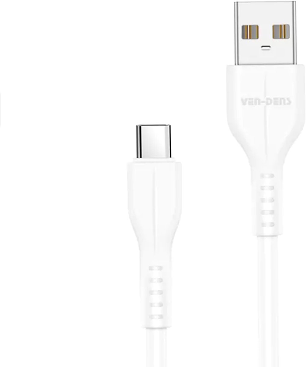VEN-DENS USB-A naar Type-C snellaad- en datakabel (1 m) van duurzaam TPE (wit)