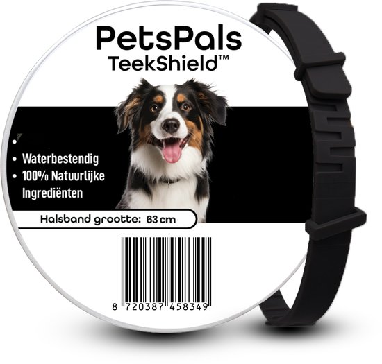 PetsPals TeekShield™ - 100% Natuurlijke Teken & Vlooienband Hond - Anti Vlooien & Teken - 8 Maanden Bescherming - Zwart