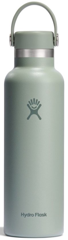 Agave groene Hydro Flask drinkfles met zilverkleurige ring en draaglus.