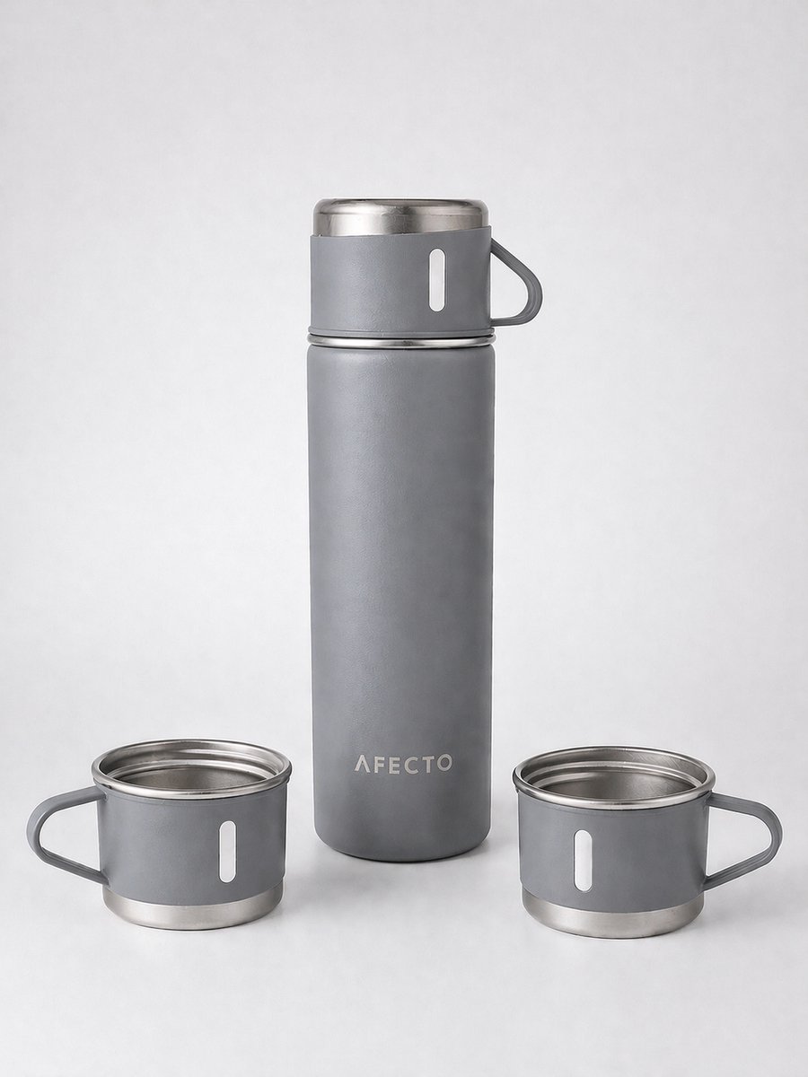 Thermoskan met 3 kopjes - Isoleerfles - Thermosfles - Thermosfles - 500 ml - Koffie - thee - grijs