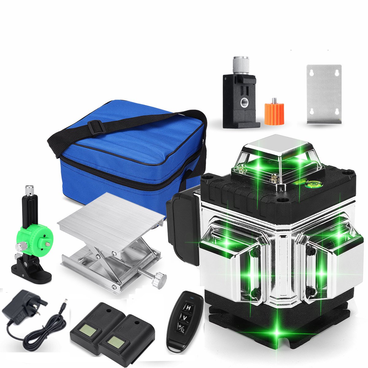SONNENH 16-Lijns 3D Kruislijnlaser Groen - Zelfnivellerende Laserwaterpas - 4x 360° - Incl. 2 Accu's, Afstandsbediening & Wandbeugel - Professionele Bouwlaser