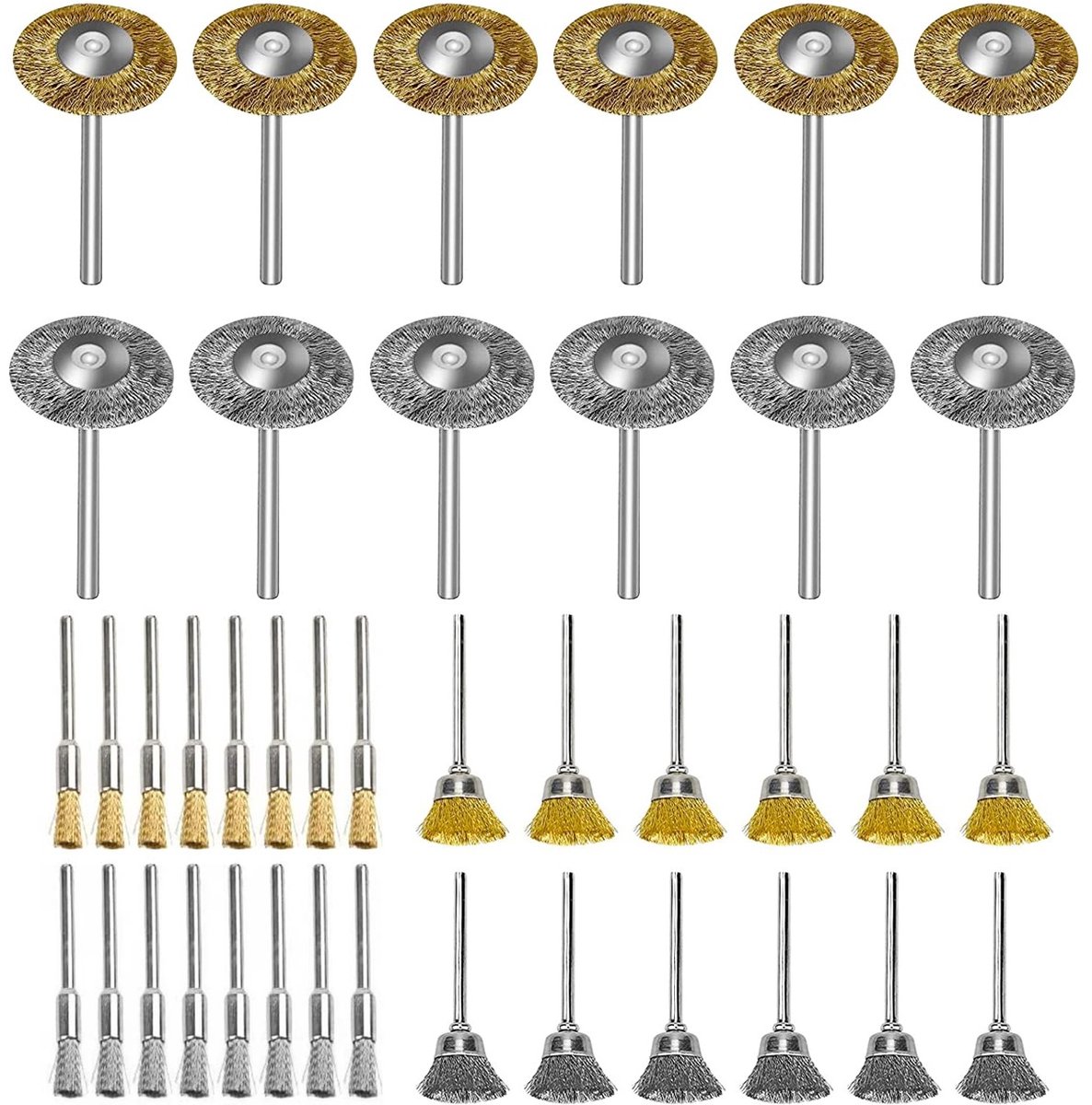 Complete Set van 40 Draadborstels voor Boormachines - Stalen Borstels, Wielborstels en Penborstels voor Polijsten, Schuren en Reinigen met 3mm Shank