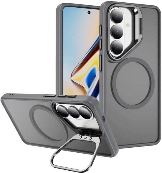 Hoesje Geschikt voor Samsung Galaxy S26 - Compatibel met MagSafe & Qi2 - Back Cover met Standaard - Camera Kickstand - Grijs