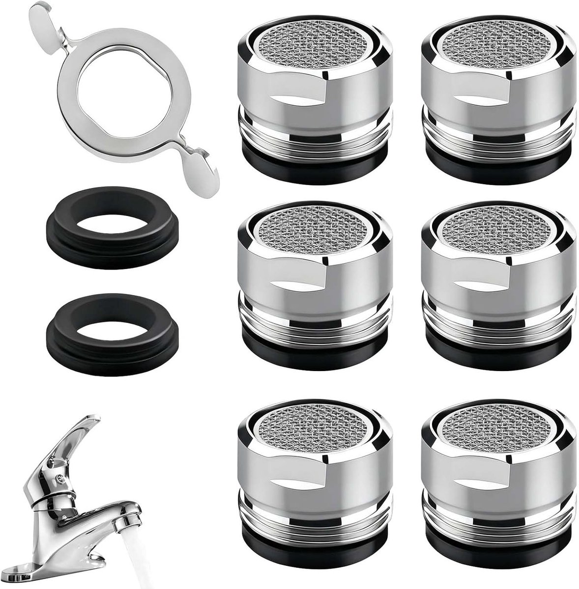 Vervangingsset voor Kraanaerator – 6 Stuks M24 Draad Jet Regulator Mengmondstuk met Filter – Duurzaam en Eenvoudig te Installeren voor Huishoudelijk Gebruik, Waterbesparing en Efficiënte Doorstroming