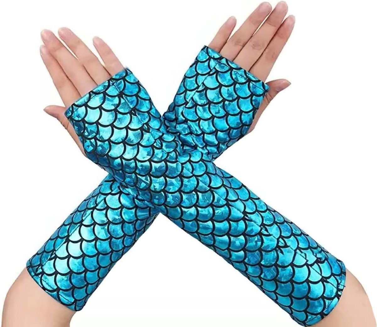 Lange Vingerloze Handschoenen voor Vrouwen, Zeemeerminaccessoires voor Halloween, Carnaval en Feestjes