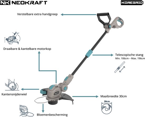 Neokraft - 20V Accu grastrimmer - 30cm - Telescopische stang - excl. accu & lader van Neokraft — afbeelding 5