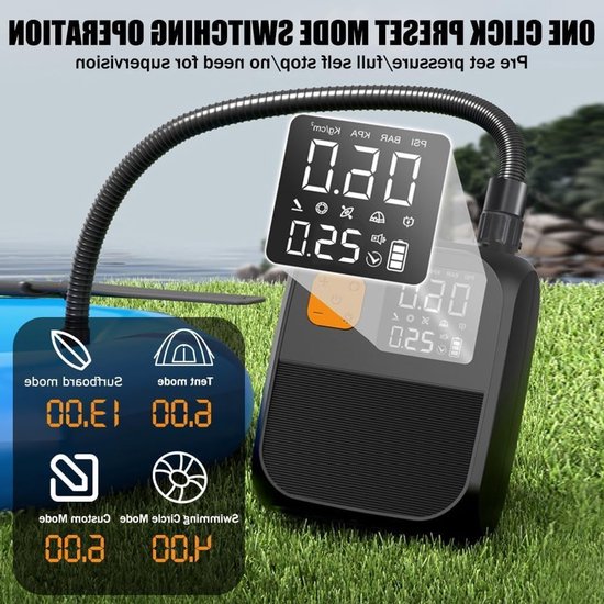 Elektrische SUP-pomp 25 PSI, oplaadbare elektrische paddle-opblaaspomp 8000mAh USB-C / auto DC12V, 6 SUP-mondstukken, snelle opblaaspomp met automatische stopfunctie voor luchtmatrassen, kano's, kajaks en opblaastenten. van Merkloos — afbeelding 2