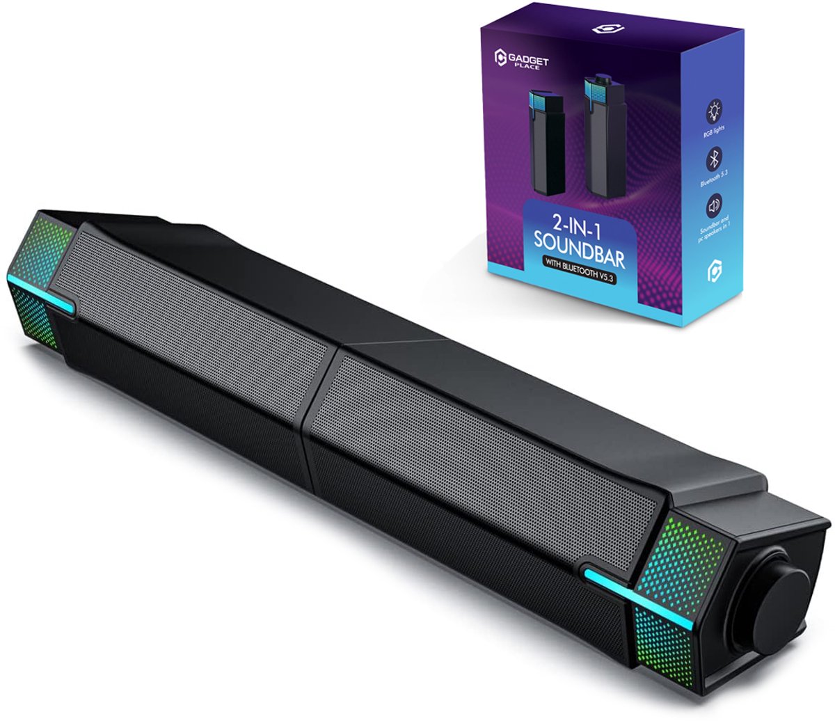 Bol.com 2 in 1 Soundbar PC speakers met Bluetooth 5.3 - RGB verlichting - Speakerset - Computer Speakers aanbieding