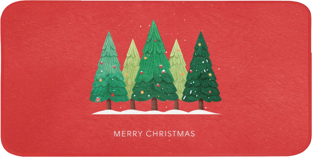 Badmat 120x60 cm - Antislip - Minimalistisch - Kerstbomen - Rood - Sneeuw - Badmatten voor badkamer - Badkamermat - Douchemat - Badkamer mat