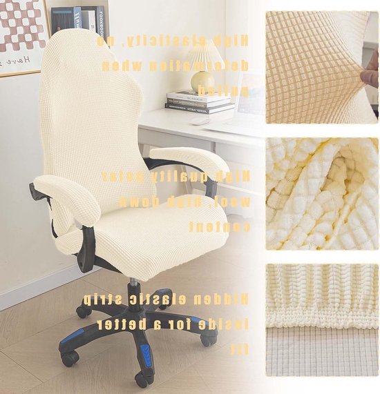 Verstelbare Gaming Stoel Slipcover - Wasbare, Antislip Bescherming voor Computerstoelen - Beige en Wit, 4 Stuks — afbeelding 3