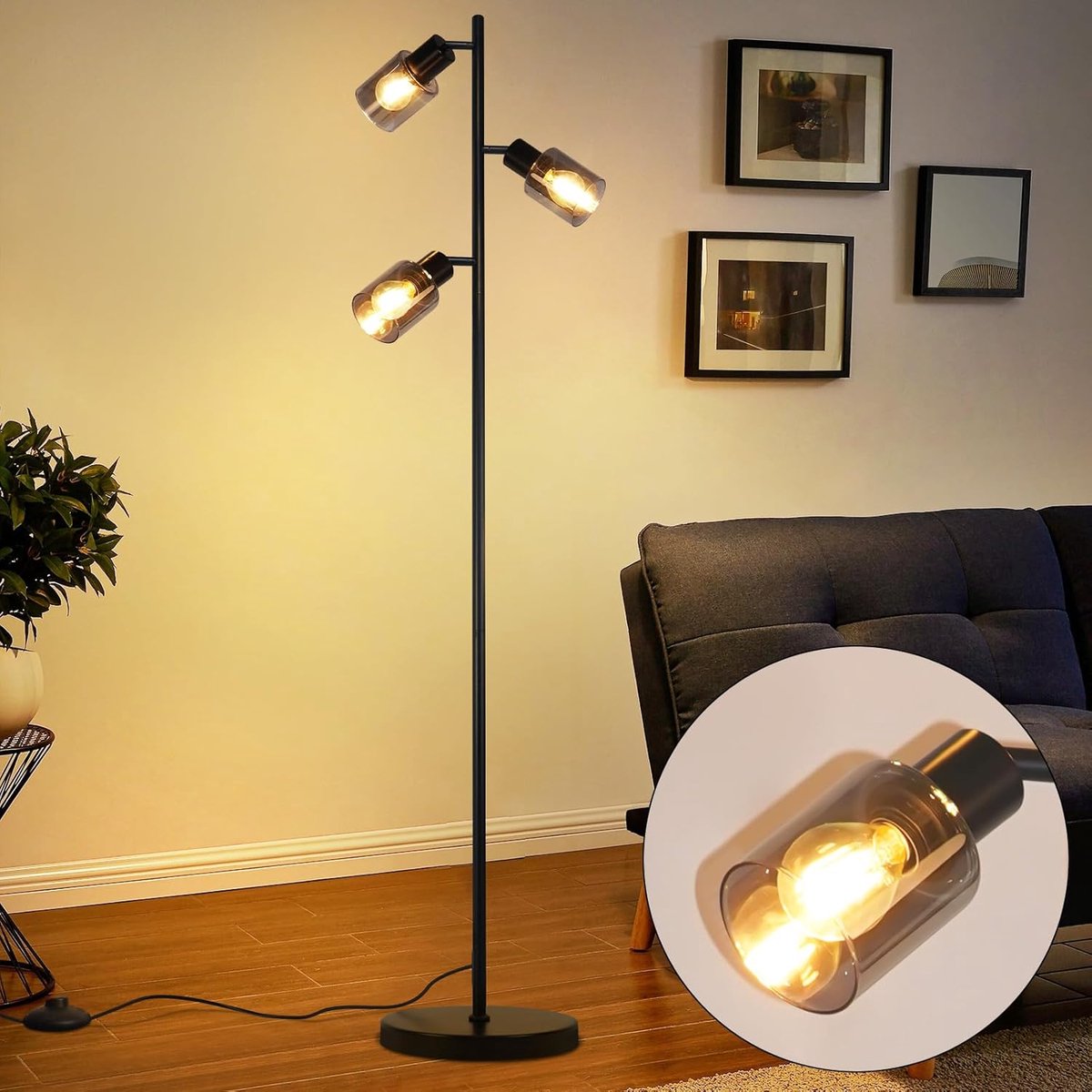 Glitzerlife - Vloerlamp Staande Lamp - Industriële Vintage Leeslamp 3-Lichts - Draaibare G