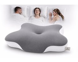 Popalino® Hoofdkussen Memory Foam voor Nekklachten – Orthopedisch & Ergonomisch kussen - Geschikt voor rug-, zij- en buikslapers - Traagschuim - Grijs/wit