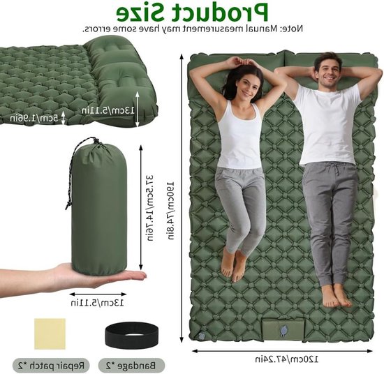 Ultralichte Opblaasbare Slaapmat voor Kamperen met Kussen en Voetpomp - Ideaal voor Backpacken en Hiking in de Natuur van Merkloos — afbeelding 2