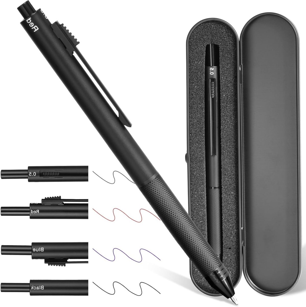 Multifunctionele 4-in-1 Pen met Gravity Sensor, 3 Kleurige Balpen en Mechanisch Potlood, Inclusief Luxe Metalen Etui