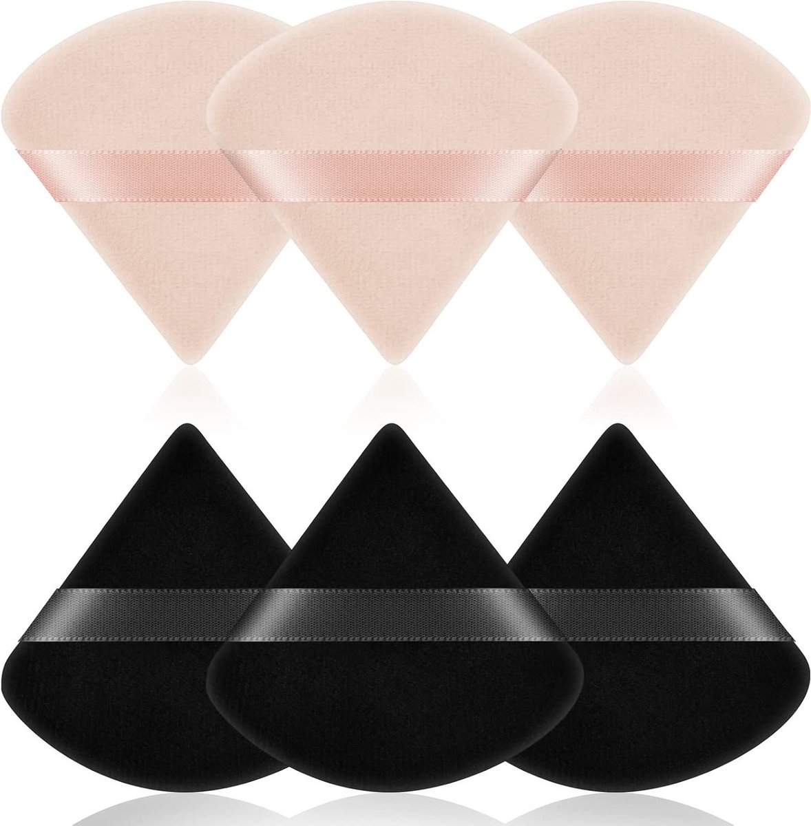 Set van 6 Driehoekige Make-up Poederkwasten met Gezichtssponzen en Poederpads, Wasbaar en Herbruikbaar voor Losse Poeder en Foundation, Perfect voor Blush en Make-up Tools