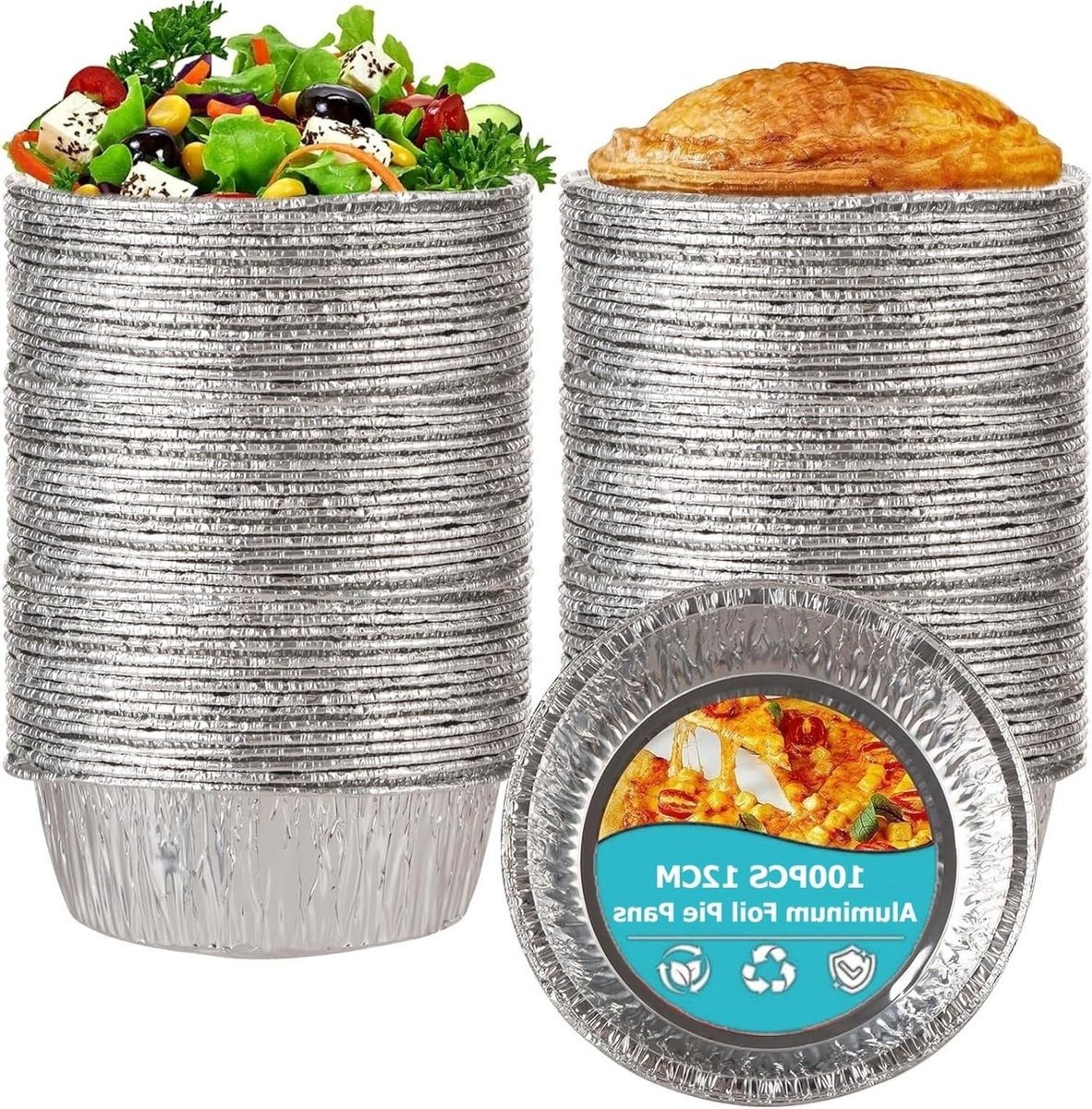 100 Stuks Wegwerp Aluminiumfolie Taartvormpjes Rond 12 cm - Bak- en Quichevormen