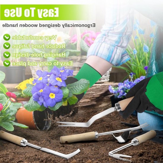 Handgereedschap voor Onkruidbestrijding - 3-delige Set met Lange Handvatten en Tuinhandschoenen, Ideaal voor Dandelions en Planten Verplanten van Merkloos	 — afbeelding 4