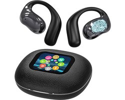 Open Ear Earbuds Ultra Comfort Draadloze Bluetooth 5.4 Hoofdtelefoon Over-The-Ear Oordopjes met Intelligent Touchscreen Oorhaakjes IPX7 Waterdicht Bone Conduction Oordopjes voor Fitness en Sport - Zwart