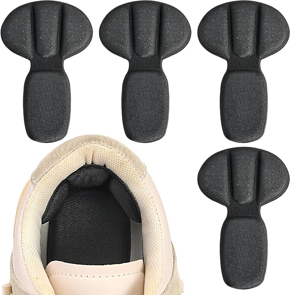 Zelfklevende hielpads van mesh stof - 4 herbruikbare hielbeschermers voor te grote schoenen, blarenpreventie en comfortabele pasvorm voor dames en heren, zwart