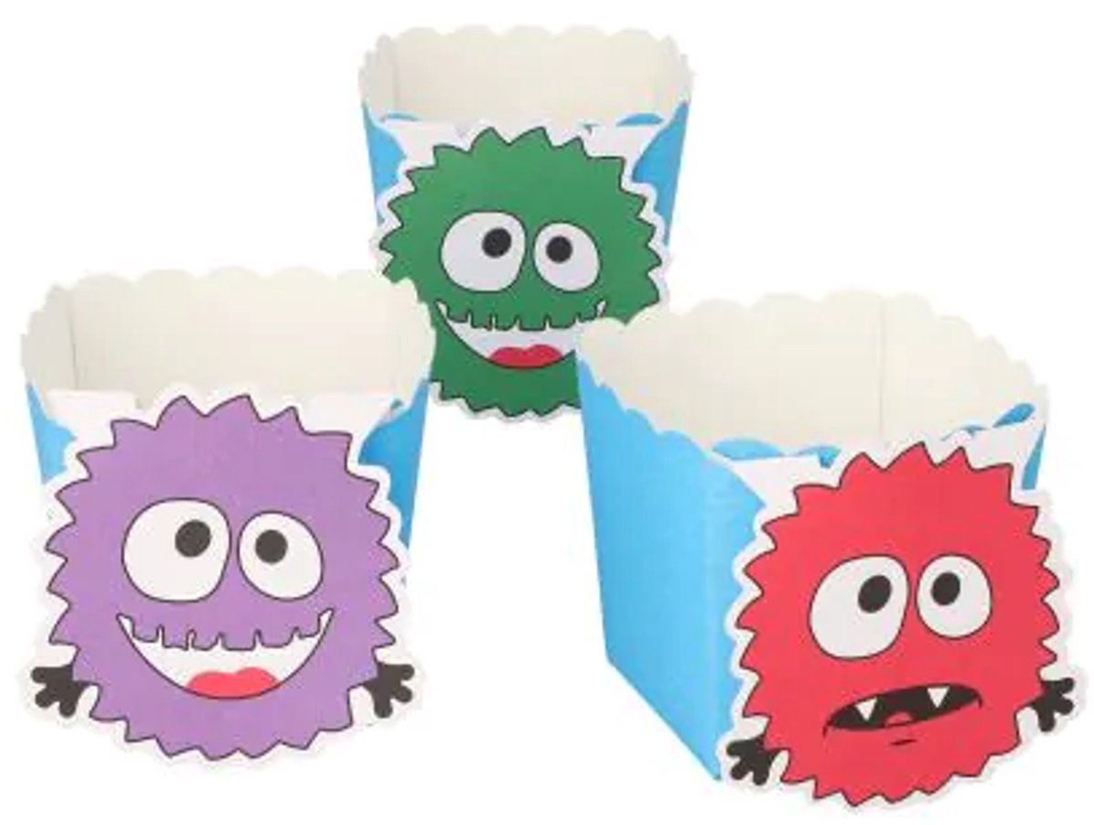 Monster bakvormpjes 6 cm x 5 cm x 5 cm FSC muffinvormpjes blauw