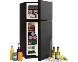 Mini Koelkast 60L – Met Vriesvak – Glazen Deur – LED Verlichting – Voor Kantoor, Slaapkamer of Studentenwoning – 42,5x44,5x87,5cm – 1 Stuk – Zwart