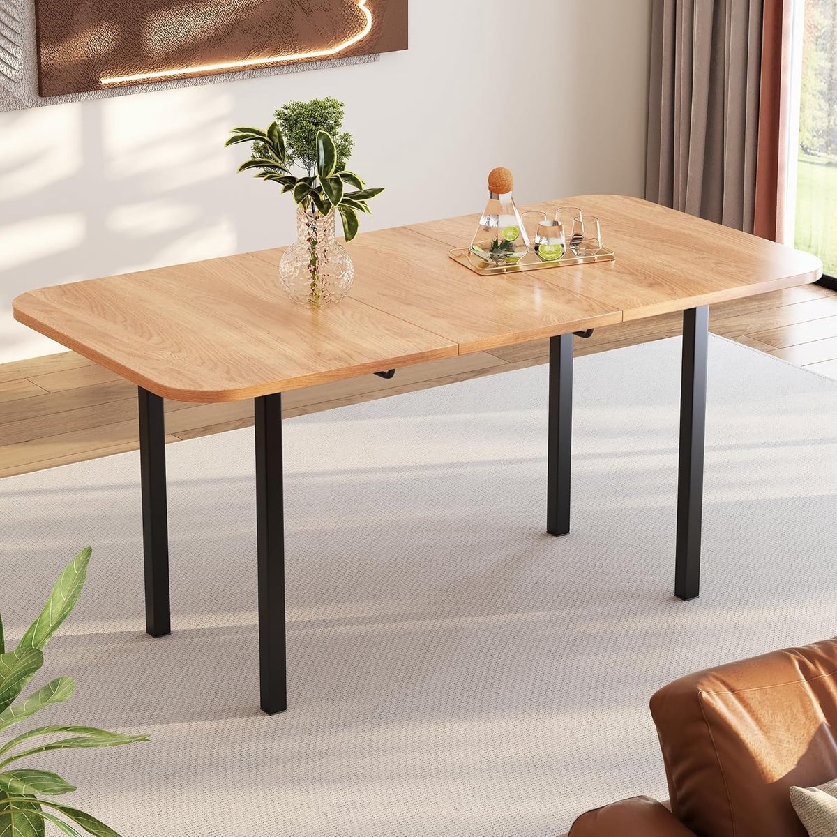 Eettafel Uitschuifbaar 120-160x80 cm Rechthoekige Keukentafel 4-6 Personen Houtkleur - Vermissen
