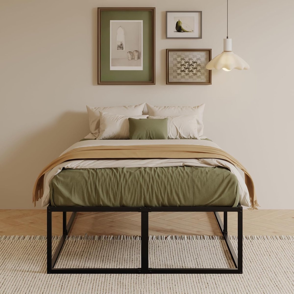 Tweepersoonsbedframe 120x200 cm – Metalen Platform Bed 46 cm Hoog – Zwaar Belastbaar 400 kg – Stalen Lattenbodem – Geluidsvrij – Grote Onderbed Opbergruimte – Eenvoudige Montage – Zwart – Laura