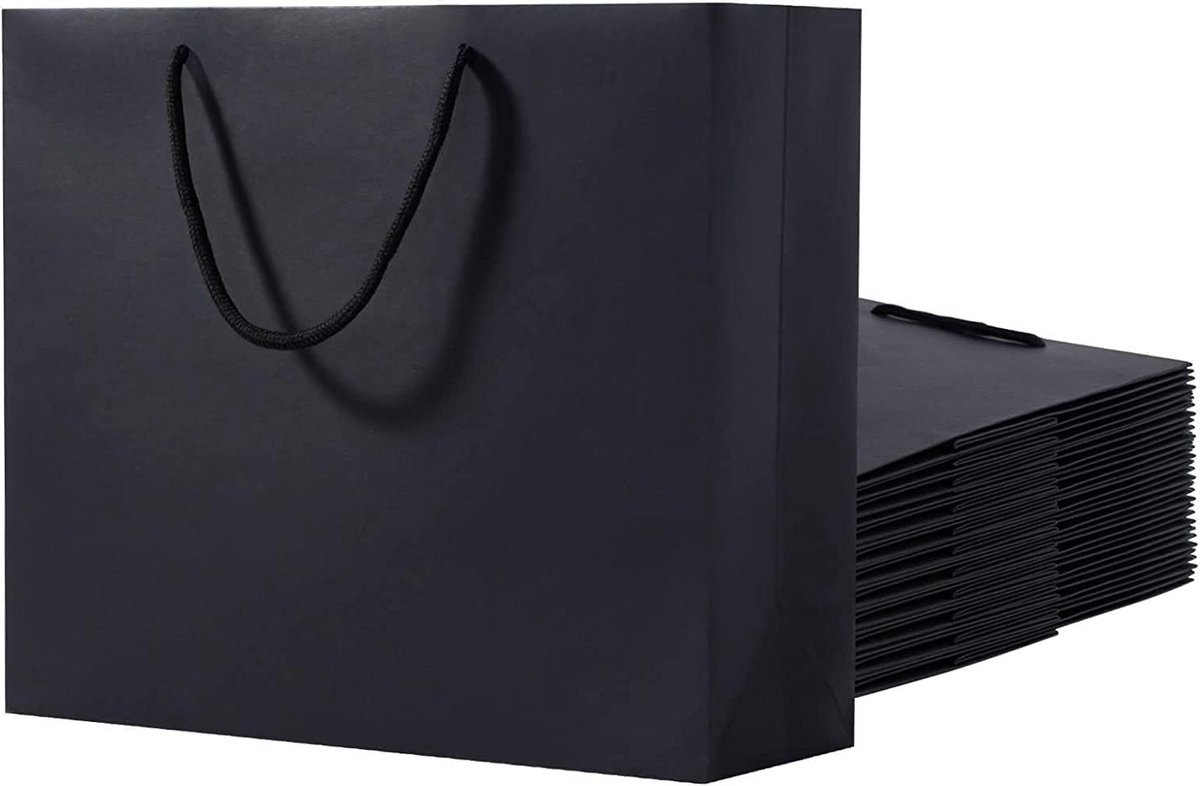 Grote Zwarte Cadeautassen van 250gsm Papier, 24 Stuks voor Feesten, Bruiloften en Verjaardagen, 40 x 12 x 28 cm
