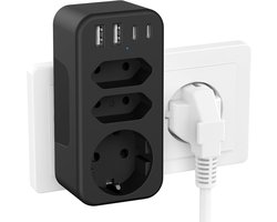 Stopcontact Verdeler – Oplader Hub – Meerdere Apparaten Laden – 4 USB Poorten – 7 Poorten – Zwart