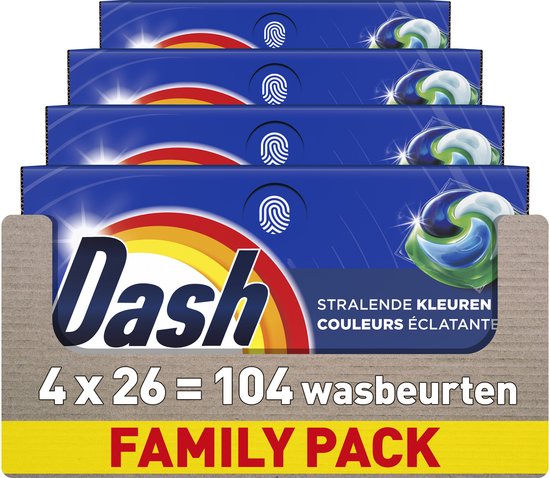 Dash PODS® - Capsules de lessive liquide - Couleurs brillantes - 4 x 26 lavages