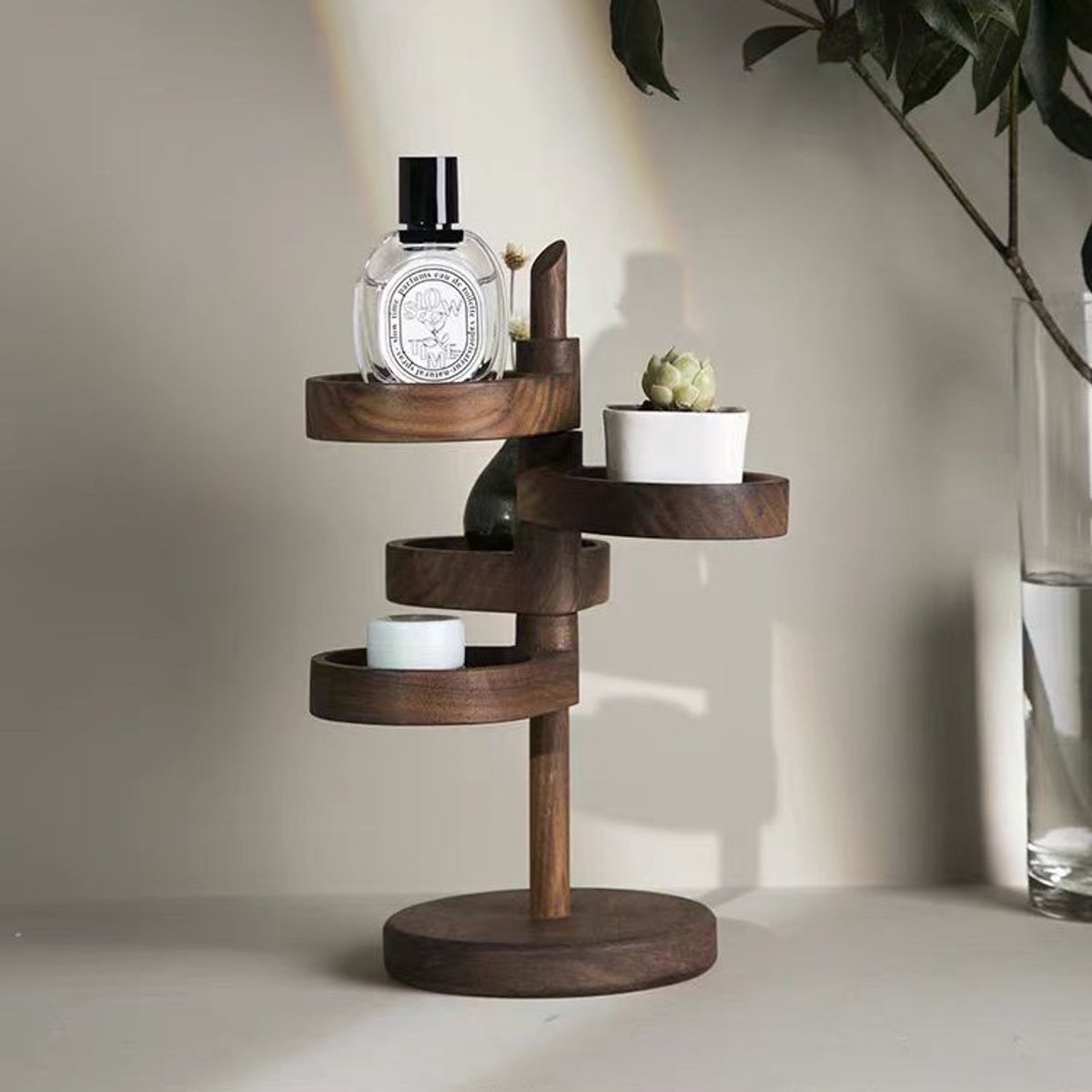 Houten draaibaar opbergrek – Meerdere lagen – Voor sleutels in hal & decoratie op bureau – Massief hout – 28×13cm