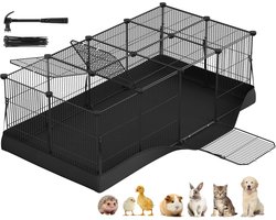 SONGMICS LPI012BH01 Small Animal Fence Park Waterdichte dubbele deurmat voor konijnen Cavia 20 panelen 123 x 63 x 41,5 cm zwarte inkt